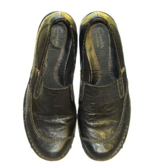 2 for/ $40 Clarks Bendable Black Leather Flat Pull on Shoes Size 10 Model #83531 - Picture 1 of 10